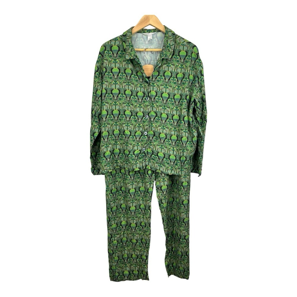 Vera Bradley Wicked Pajamas Set Large Green Pockets Shirt Pants Longs Sleeve